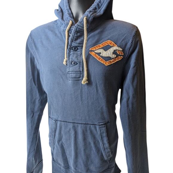 Hollister Henley Sweatshirt Mens XL Hooded Pullover Surf Patch Fleece San Diego - Picture 1 of 13